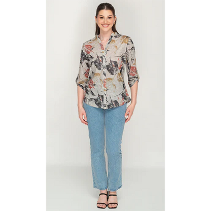Grey Accent Leafy Chic Top