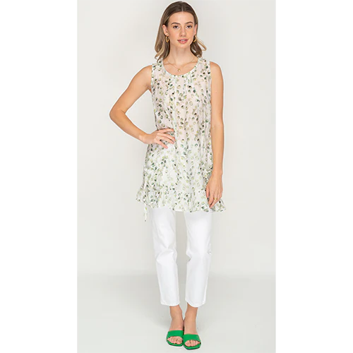 Off White Green Leafy Charm Tunic/ Top