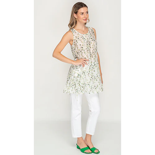 Off White Green Leafy Charm Tunic/ Top