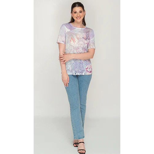 Purple Botanical Print Fashion Top