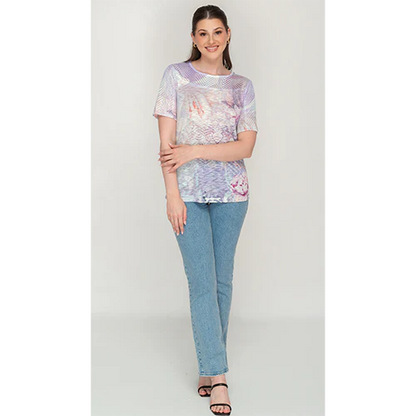 Purple Botanical Print Fashion Top