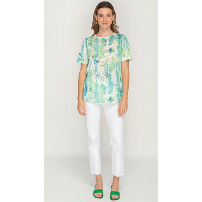 Green cloud Printed Mesh Top