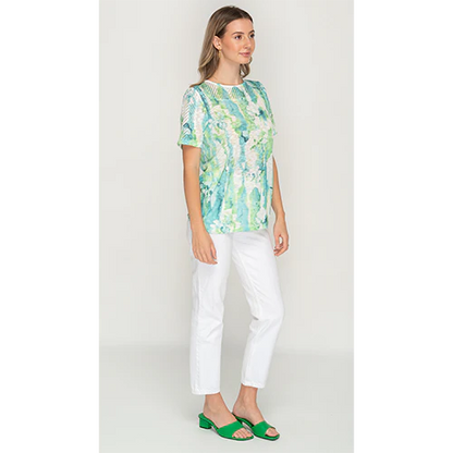 Green cloud Printed Mesh Top