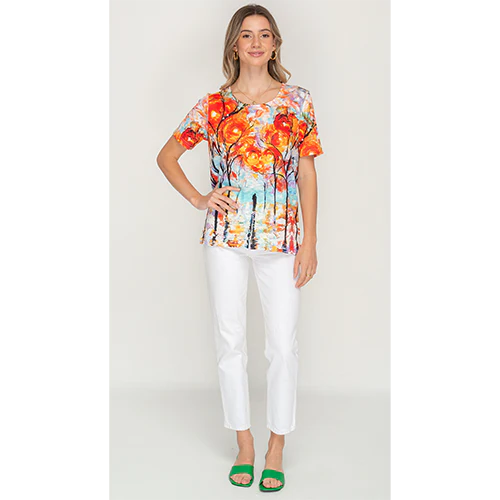 Multi Coloured Artsy Trees Short Sleeve Top