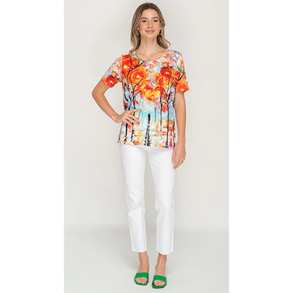 Multi Coloured Artsy Trees Short Sleeve Top