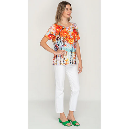 Multi Coloured Artsy Trees Short Sleeve Top