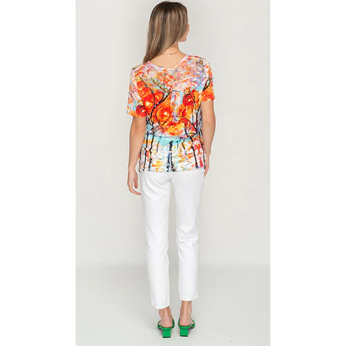 Multi Coloured Artsy Trees Short Sleeve Top