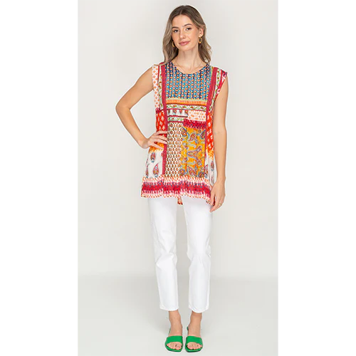 Red Multi Sleeveless Tunic / Top