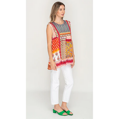 Red Multi Sleeveless Tunic / Top