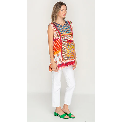 Red Multi Sleeveless Tunic / Top