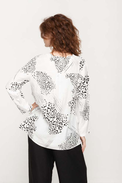 White and Black Cheetah Print Zipper Top