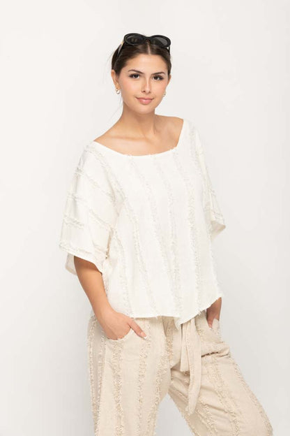 White Asymmetrical Fringe Top