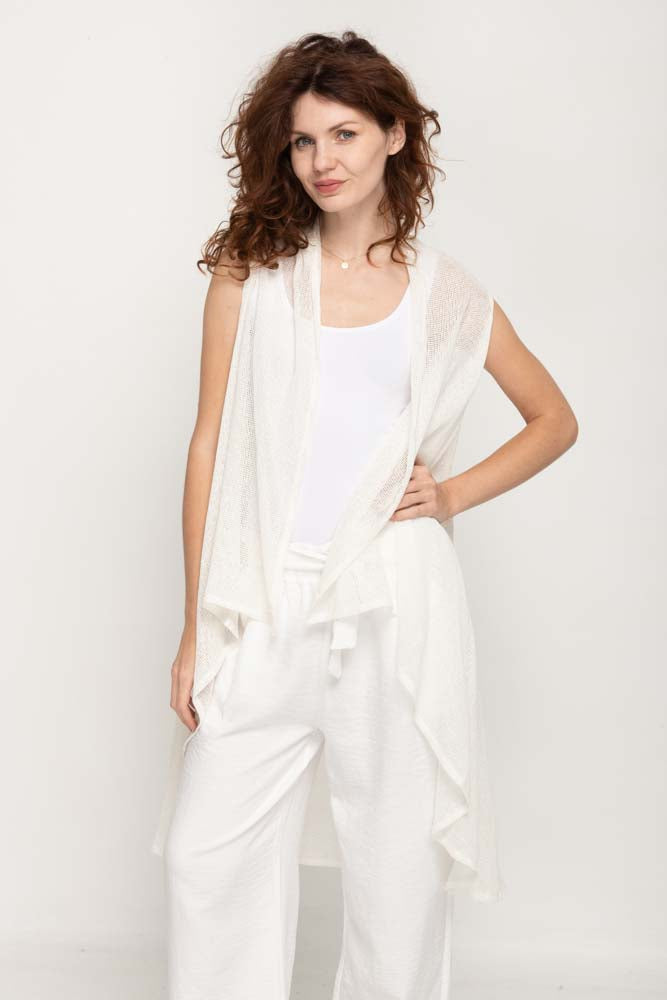 White Sleeveless Cardigan