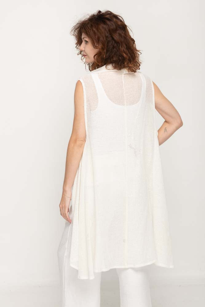 White Sleeveless Cardigan