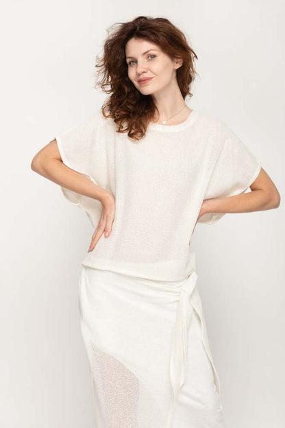 White oversized mesh top