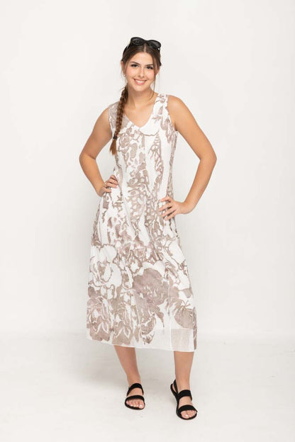 Beige and White Textured Printed Dress