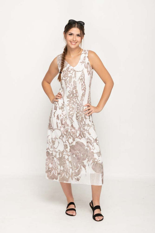 Beige and White Textured Printed Dress