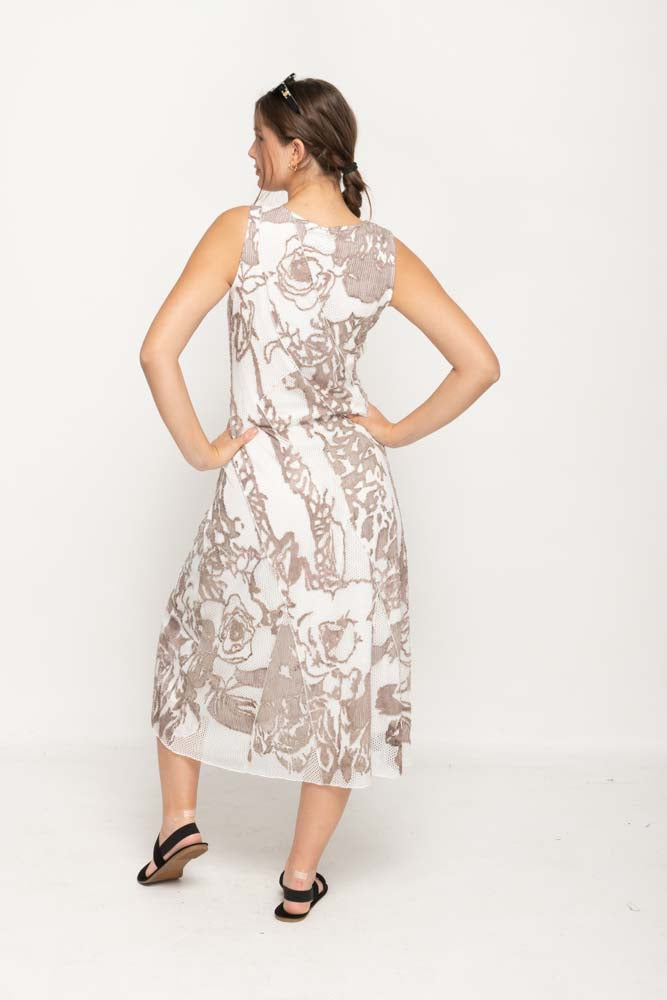 Beige and White Textured Printed Dress