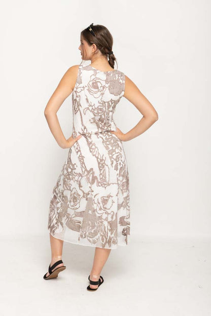 Beige and White Textured Printed Dress