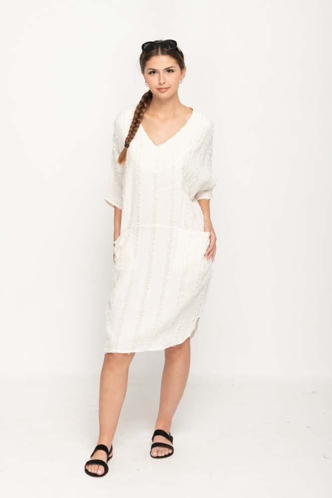 White Textured Pocket Dress