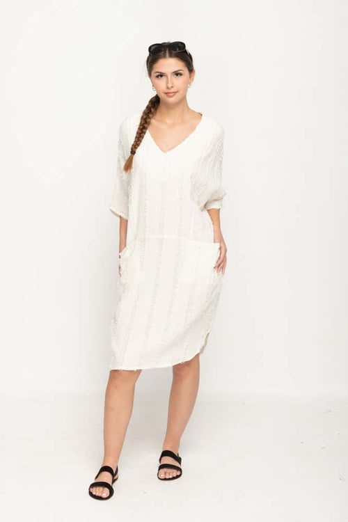 White Textured Pocket Dress