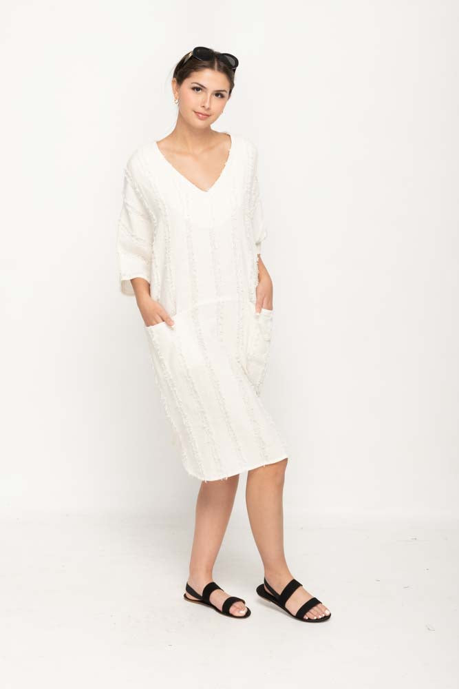 White Textured Pocket Dress