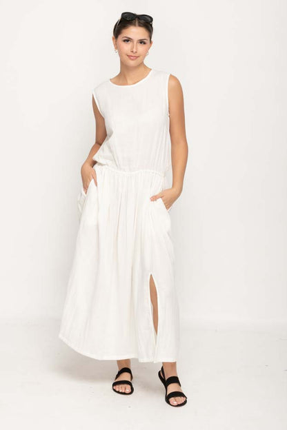 White Sleeveless Slit Dress