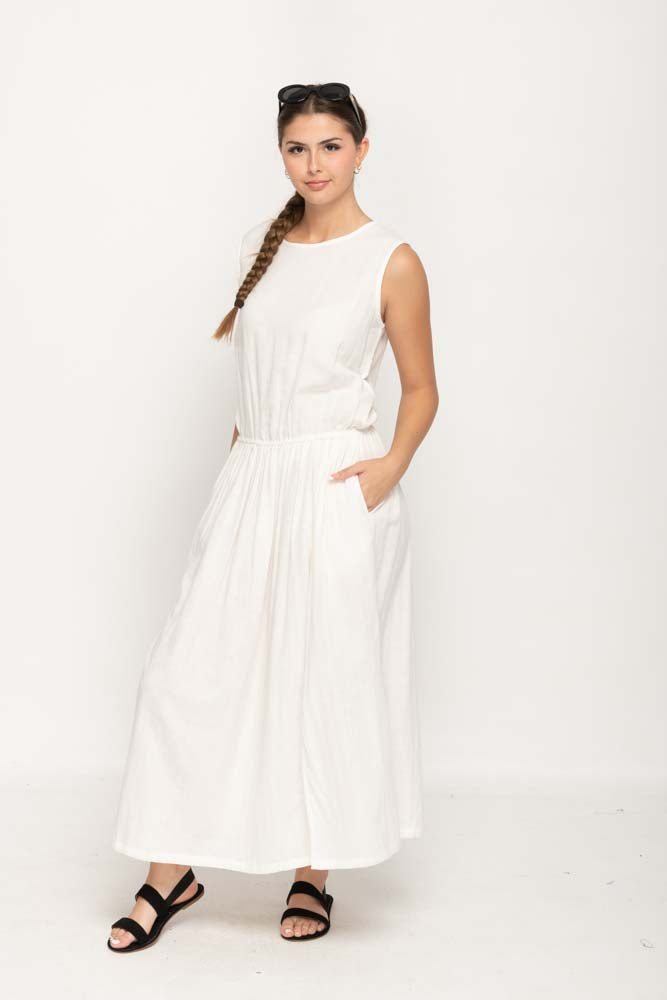 White Sleeveless Slit Dress