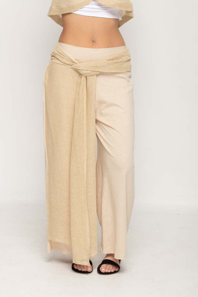 Front Tie Two Texture Pants