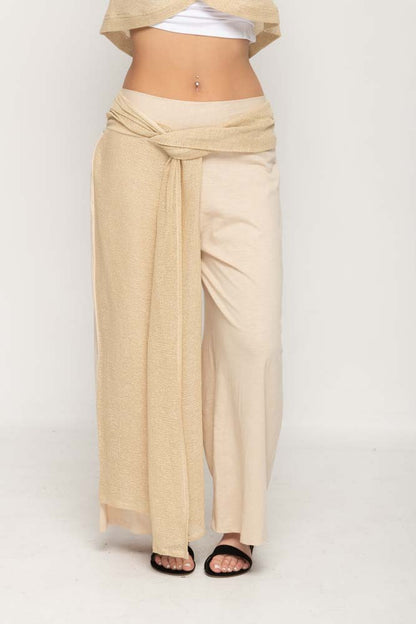 Front Tie Two Texture Pants