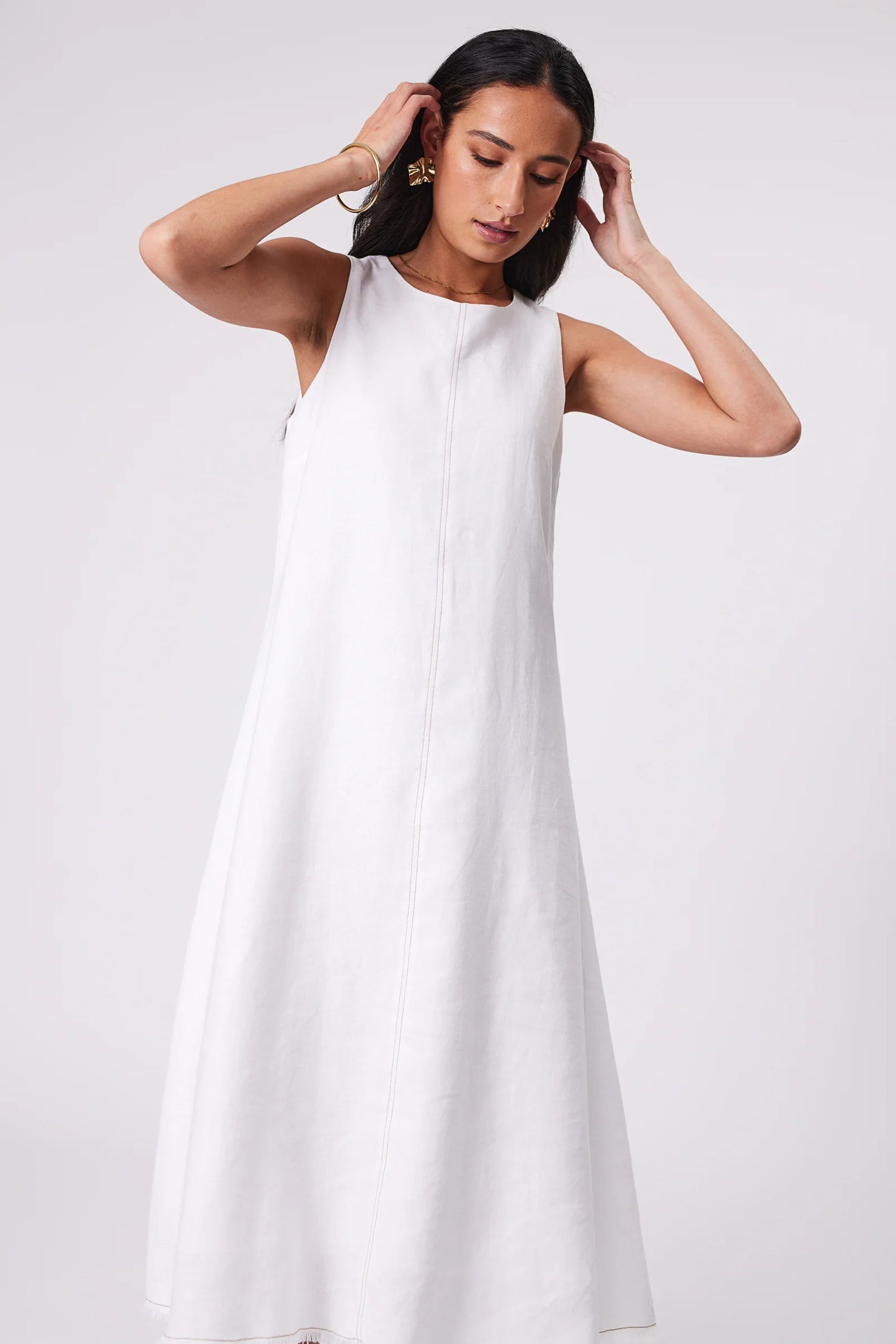 White Frayed Style Ruffle Hem Dress