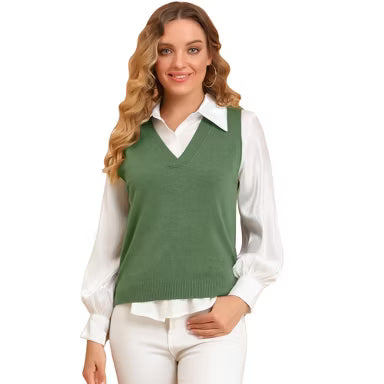 Olive & White Scholar Sweater Top Vest