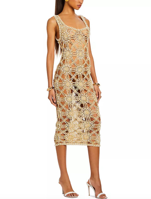 Beige Mesh Lace long dress 23121