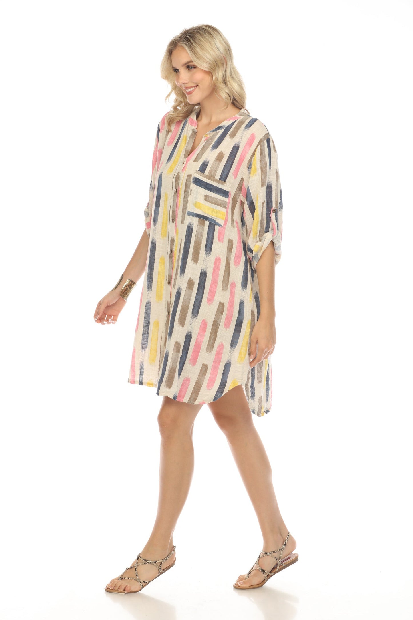 Off White Button Shirt Dress Roll up sleeves
