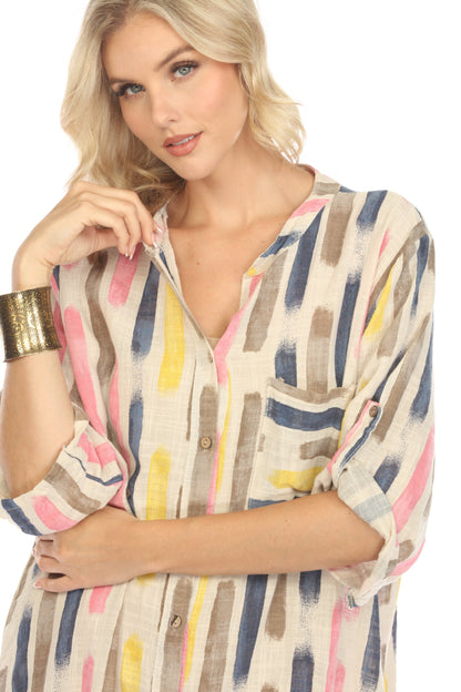 Off White Button Shirt Dress Roll up sleeves