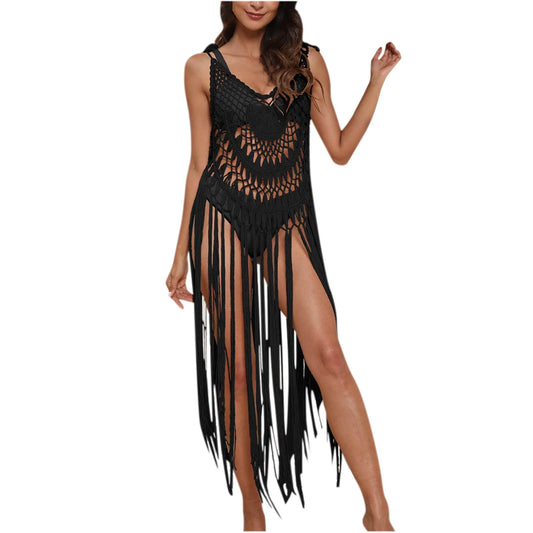 Black Fringe Coverup Dress 23220