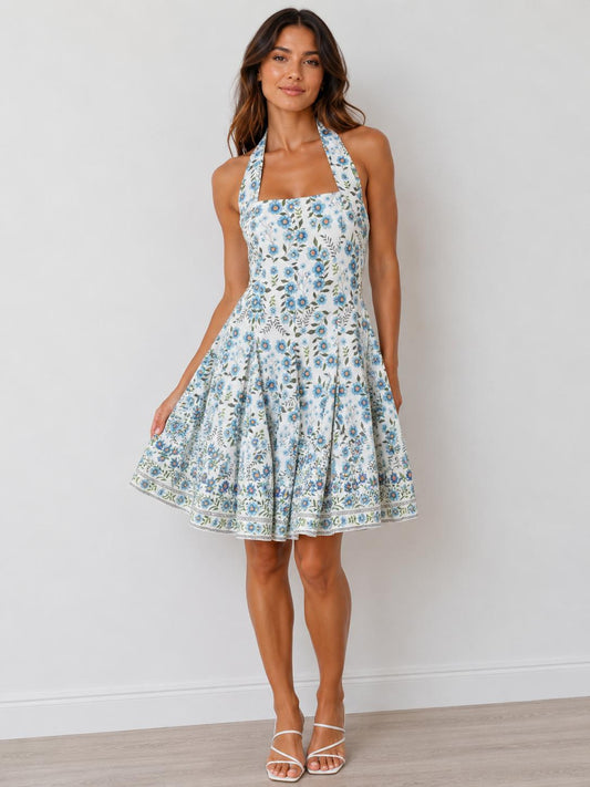 Meadow Breeze Square-Neck Halter Mini Dress