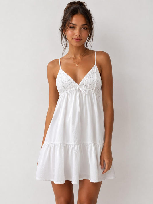 Coastal Cottage Tie-Front Ruffle Hem Mini Dress