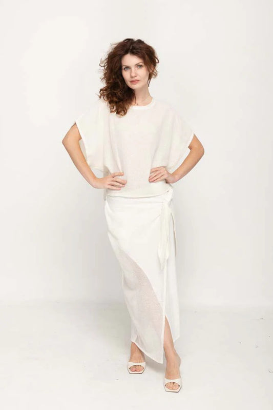 Side Tie White Skirt