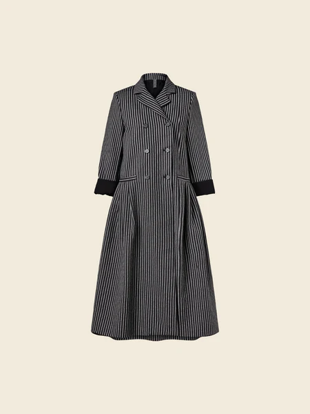STRIPED OVERCOAT WITH DOUBLE-BREASTED BUTTONING