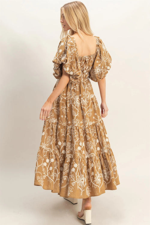 Floral Puff Sleeve Midi Dress