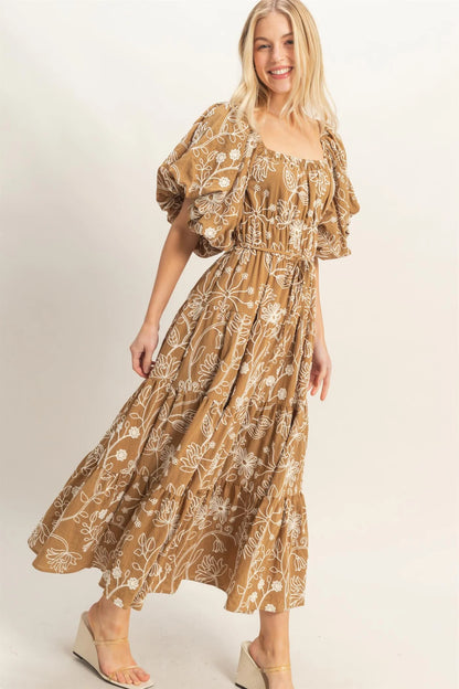 Floral Puff Sleeve Midi Dress