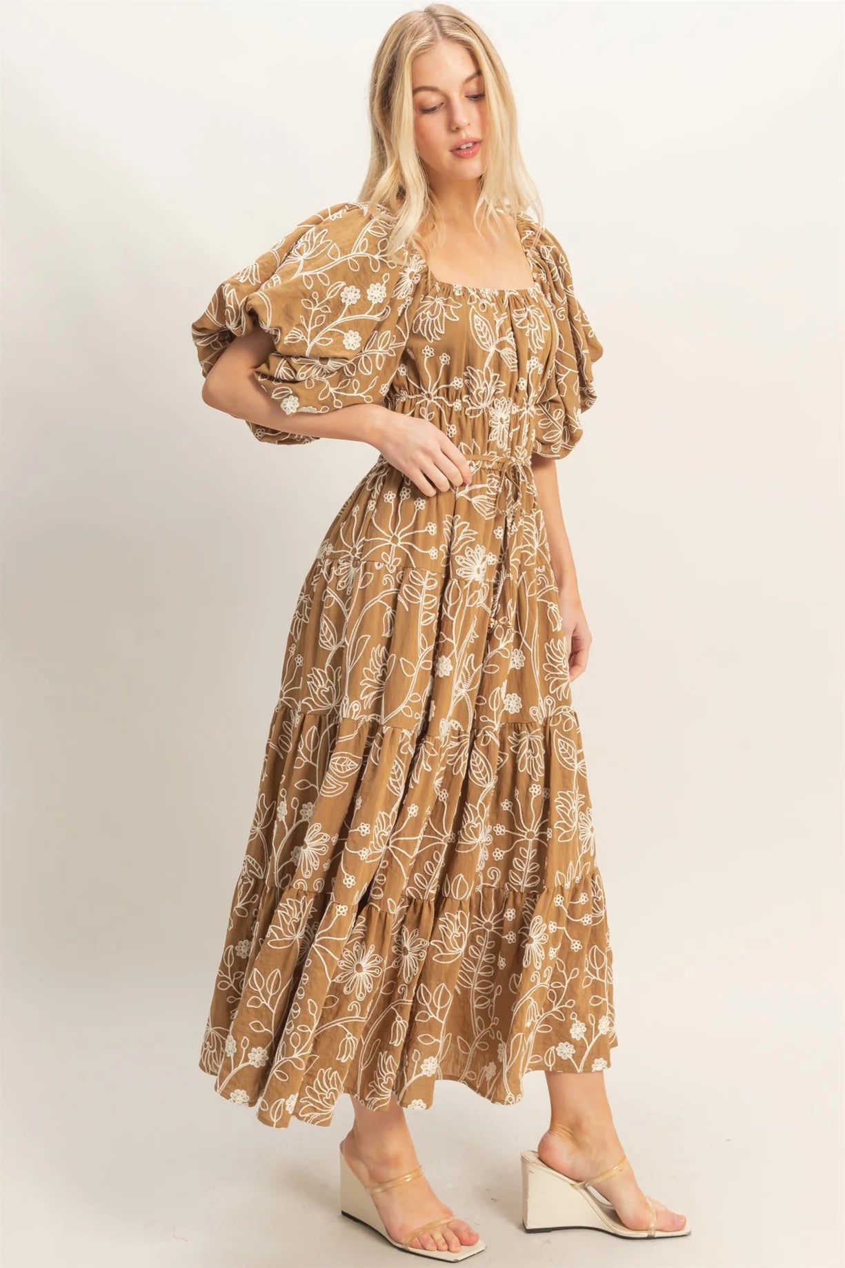 Floral Puff Sleeve Midi Dress