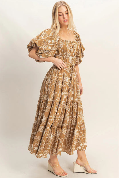Floral Puff Sleeve Midi Dress