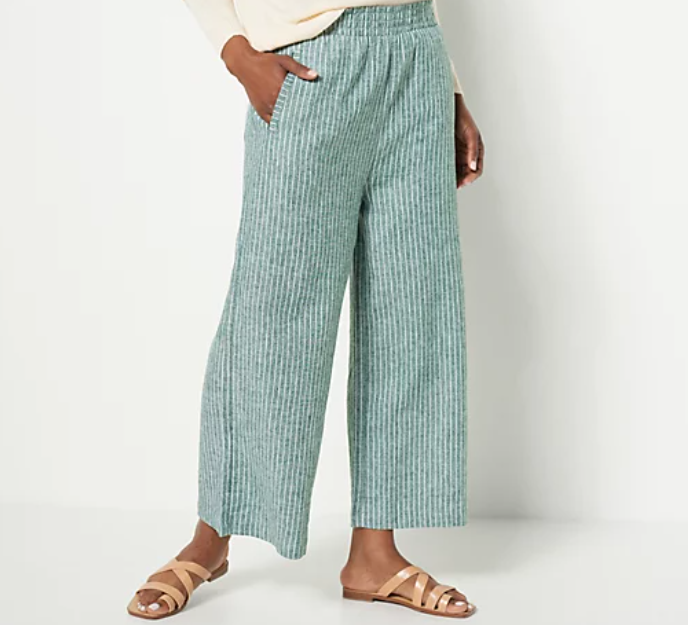 Teal Striped Drawstring Pant With Pockets